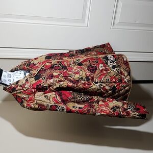 ❤️ Beautiful Softshell Quilted Brown Red Floral Full Zip Jacket Women's Large